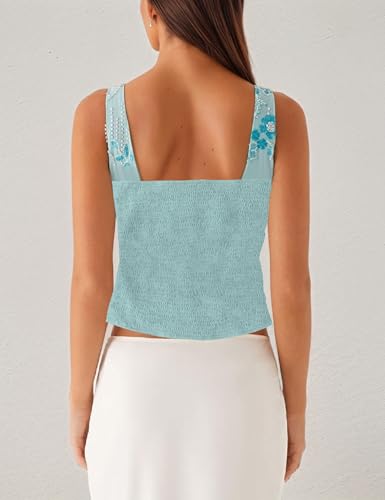 Women Y2k Sparkly Sequin Tank Tops Pearl Rhinestone Beaded Top Low Cut Scoop Neck Open Back Floral Crop Tops Party Blue2