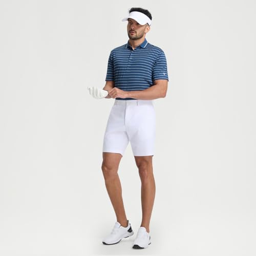 Camiseta polo para hombre, manga corta, tejido Dry Fit, con rayas y cuello de polo, ideal para golf y uso casual en el trabajo miniatura 6