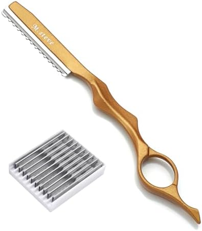 Hair Razors For Cutting Hair 6.89" with 10 Replacement Blades -Gold