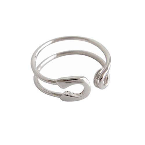 Minimalist Open Band Ring for Women Girls 925 Sterling Silver Expandable Statement Stackable Paperclip Safety Pin Toe Knuckle Eternity Rings Fashion Dainty Cute Mother's Day Jewelry