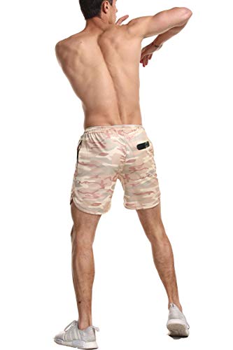 Everworth Men's 2-In-1 Bodybuilding Workout Shorts Lightweight Gym Training Short Running Athletic Jogger With Zipper Pockets (Beige Camo, Us M : [Waist 31"-33"]) #TOP4