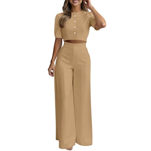 Womens 2 Piece Summer Sets Short Sleeve Crop Blazer and