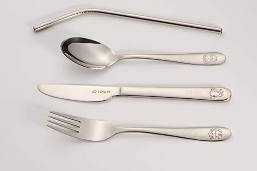 Viners Personalised Engraved Childrens Kids Cutlery Set with Straw Safari Jungle Animal