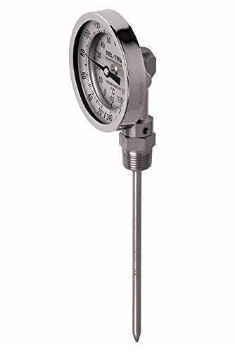 Tel-Tru 39100248 Model Bc350R Resettable Bi-Metal Process Grade Thermometer, Stainless Steel, 3" Dial, 1/2" Npt Bottom Connection, 0.250" Diameter x 2.5" Long 304Ss Stem, -40/120 Degrees Fahrenheit, +/- 1% Full Span Accuracy