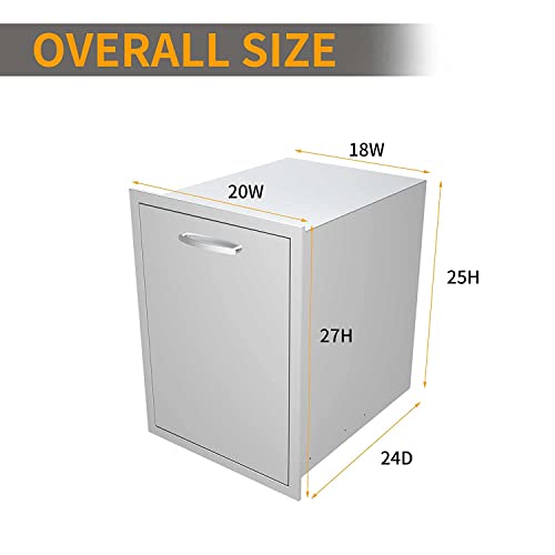 KODOM Built-in Double Trash Drawer 20\" W x 27\" H x 24\" D Pull-Out Tray Outdoor Kitchen Stainless Steel Trash Drawer with Handle Storage Two Trash Bins for BBQ Island Grill Station