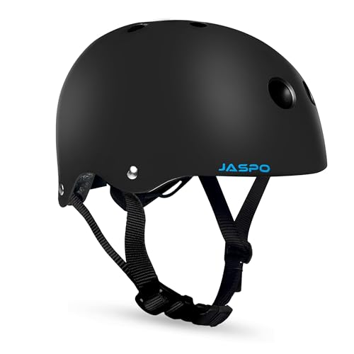 Image of Jaspo Vault Adjustable Helmet, ABS Shell Black EPS Foam, Dial Adjuster, Lightweight,Comfort fit, Perfect for Skating-Cycling-Skateboarding and Scooter (Black (Helmet Only), Medium (53 to 56 cms))