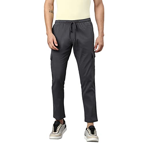 Image of Hubberholme Men's Regular Fit Cotton Trousers, Ankle Length Elastic & Drawstring Waist Cargo Chinos