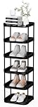6 Tier Vertical Narrow Shoe Rack, Stackable Tall Skinny Shoerack, Compact Single Shoes Storage Tower for Slim Space, Corner Plastic Shelves, for Hallways, Entryway, Bedrooms Organizer, Black