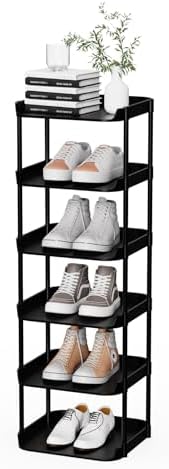 Altdnmaf 6 Ebenen Schmal Schuhregal, Mehrschichtiges Hoch Schuhregale Platzsparend, Stapelbar Klein Standregal, Vertikales Plastik Regal, Shoe Rack für Treppe, Flur, Küche, Schlafz