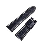Remplacement facile MENGKEG Bracelet De Montre Véritable Motif Crocodile For Bracelet Panerai PAM441 Bracelet Boucle Papillon 24mm 26mm(Black Beige Line,24mm PAM Mark,Without Buckle)