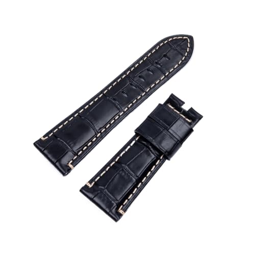 Run Ken パネライ ストラップ PAM441 ブレスレット バタフライ バックル 24 Mm 26 Mm 用クロコダイル パターン本物の時計バンド(Black Beige Line,24MM PAM MARK_SILVER BUCKLE)