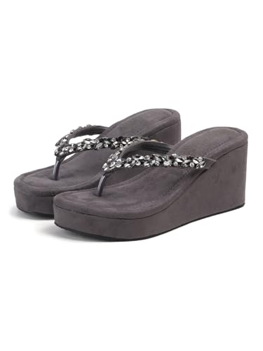 Image of TRYME Crystal Embellished Strap Slip on Wedges Heel Sandals For Women's