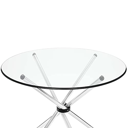 Modway Baton 36" Modern Kitchen And Dining Table With Round Glass Top And Stainless Steel Base #TOP5