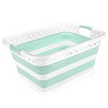 Addis 517934 Foldable Rectangular Laundry Basket, White & Aqua Haze, 45 litre