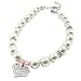 Alfie Couture Designer Pet Jewelry - Pinky Crystal Heart Pearl Necklace - Size: S (8"- 10") for Dogs and Cats