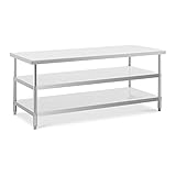 Royal Catering Mesa de trabajo de acero inoxidable RCAT-200/90-PS3SH, 200 x 90 x 5 cm, 240 kg, 2 estantes, de acero inoxidable