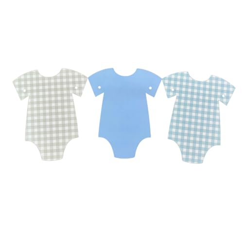 Image of ALISSAR 2 Pcs Pre-Strung Blue Gingham Bodysuit Baby Shower Banner - Baby Boy Shower Decorations-