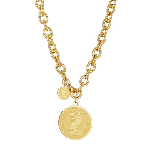 Colar com Medalhão Feminino Musa - Banhado a Ouro 18K, Aço Inoxidável, Corrente 50cm, Medalhão 2.5cm