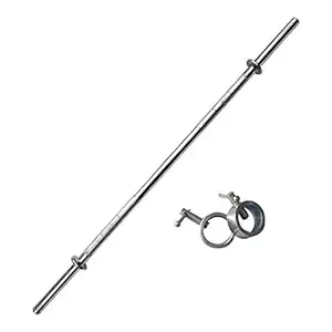 Aurion Straight Steel Rod Bar Fitness Barbell Bar - 1Pc (26MM-5FT) with Locks | Gym Equipment for Men and Women | Weightlifting and Powerlifting | Dumbbell Bar for Strength Training & Exercise