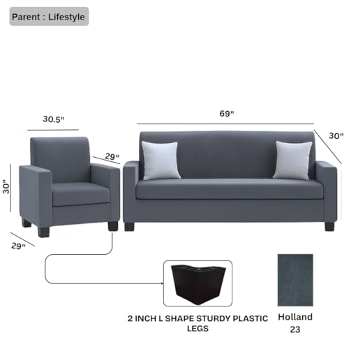 Image of FURNY Kyoto 5 Seater Fabric 3+1+1 Sofa Set (Dark Grey) Velvet Finish | Durable Comfort | Ideal for Living Room