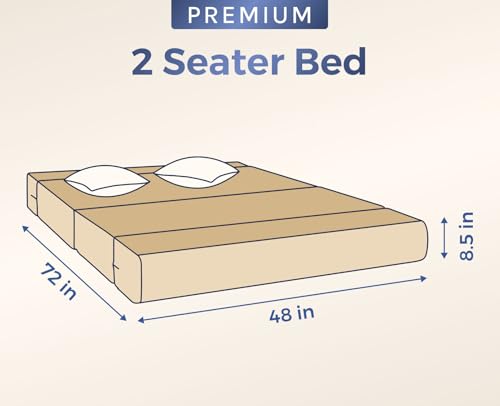 Image of uberlyfe Xtra High, Xtra Soft 2 Seater (4' x 6') Sofa Cum Bed | 1 Year Warranty | 17 inch Sofa Height |Twin Size Foldable Bed | Plush Laser Quilted Fabric |2 Cushions Bloom Pattern | Champagne Beige Color