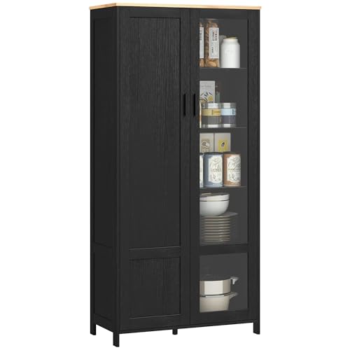 HOMCOM Armoire Cuisine, Buffet de Cuisine, vaisselier, Meuble vitrine à 2 Portes Dont Une Porte vitrée - Meuble de Rangement avec étagères réglables et 9...
