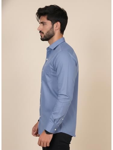 Image of Full Sleeve Black Formal Shirt for Men Cotton Regular Fit Casual - Pure Premium Branded Shirts for Men Formal Stylish Slim Plain Solid Man Wear as Office and Party