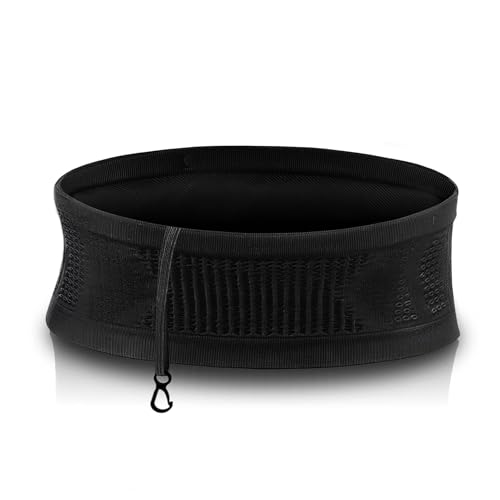 Running Belt Large Elastic Pocket 4 Quick Top-Access Pockets Slim Running Belt for Fitness, Exercise and Gym Workouts Flip Waist Pack Fits All Size Phones, Keys, Cards, Earpods, GUs Sports Waist Pack