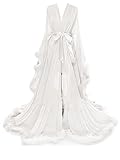 Molisa Womens Sexy Feather Bridal Robe Long Wedding Scarf Illusion Bathrobe Sleepwear Lingerie Robe