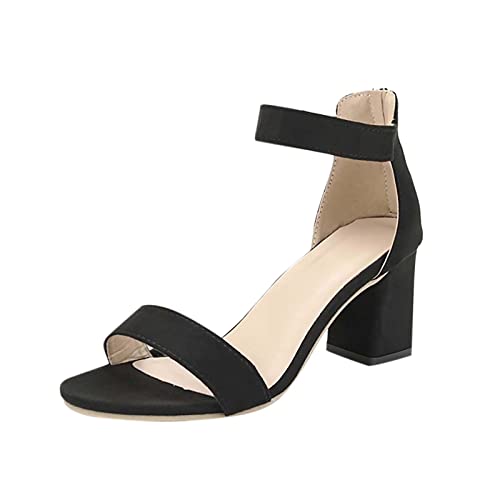 Women's Pearl Strap Open Toe Bridal Sandals Chunky Low Heel Pump Comfort Casual Formal Party Dress Sandals (Black H 5.5 UK)