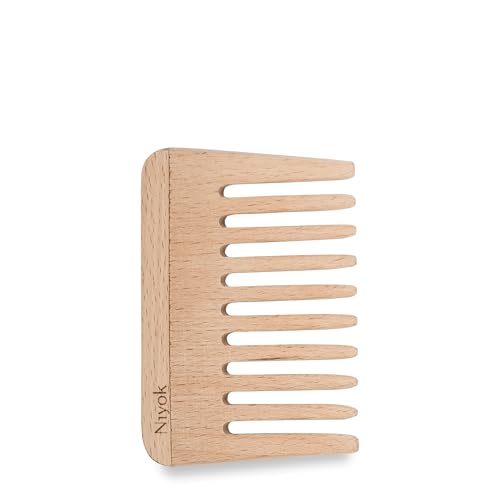 Niyok® Nachhaltiger Afrokamm aus Buchholz • Kamm für gelocktes & krauses Haar • Grobzinkiger Lockenkamm • Afro Kamm/Afro Comb Holz • Grober Styling für Locken & Naturlocken