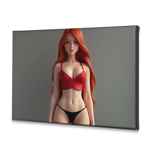 Tableau sur toile femme rousse bikini rouge déco murale salle de bain