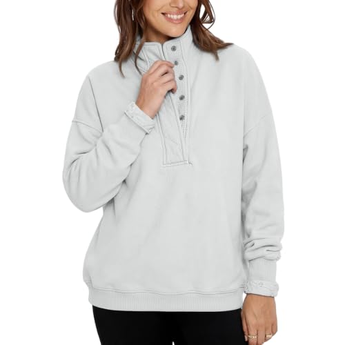 Woemn's Mockneck Sweatshirt Oversized Henley Collar Fleece Fall Sweatshirts - image 7