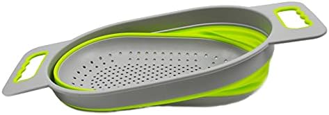 SAMMART Over The Sink Oval Colander (Grey/Fluorescent Green, 1)