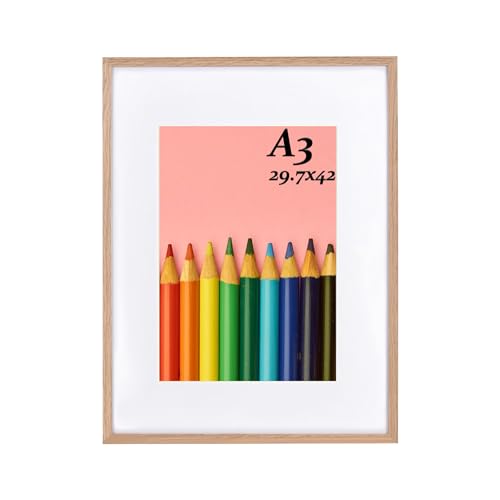 LYYYYX Bilderrahmen DIN A3 Holz mit Passepartout Fotorahmen mit Acrylglas zum senkrechten oder waagerechten Aufhängen Rahmen aus eich for Fotos Poster Puzzles Satz von 1