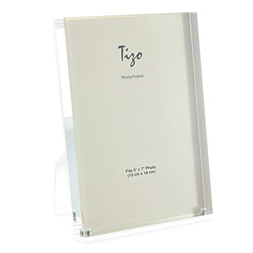 TIZO Design Vertical 5x7 Lucite Picture Frame, Durable 1 Inch Thick Clear Lucite & Magnetic Closures, Elegant & Practical Boutique Quality Photo Frame (Multiple Colors Available)