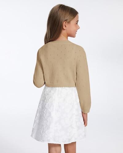 Image of Girls Cardigan, Girls Bolero Shrug Sweater, Kids Knit Hollow Out Long Sleeve, Button Cover Up Cropped Tops