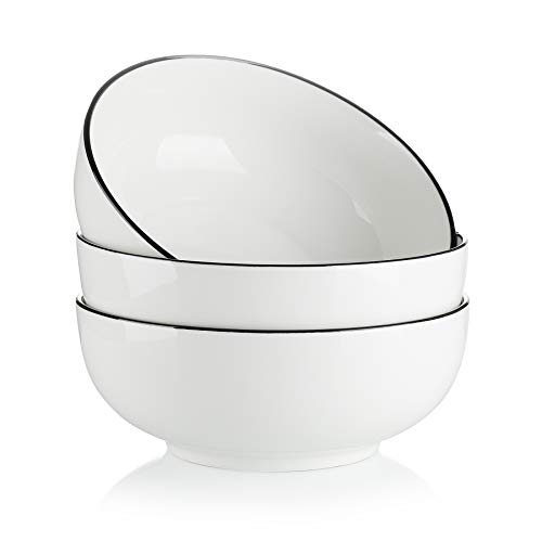 Vasa Casa Salad Bowls 45 Ounce White Serving Bowls Set Large Bowls for Salad Pasta Soup Deep Ramen Fruit Cereal Dishwasher Microwave Safe Set of 3