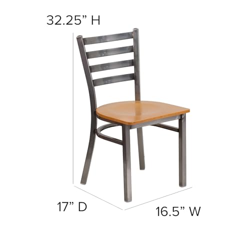 Image of Flash Furniture HERCULES Series Clear Coated Ladder Back Metal Restaurant Chair - Natural Wood Seat