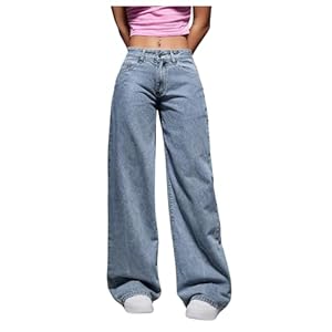 OYOANGLE Women’s Zipper Fly Wide Leg Jeans Y2k Baggy Casual Denim Pants with Pockets