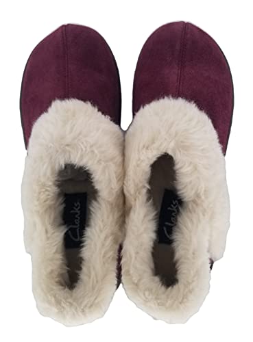 Clarks Womens Suede Leather Ankle Bootie Slipper JMH2034 - Plush Faux Fur Lined - Indoor Outdoor House Slippers For Women (7 M US, Burgundy)4