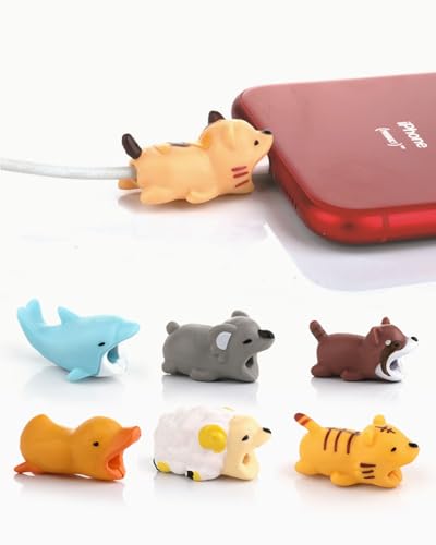 UYRVAPE Kabelschutz Tiere Beißen, Niedlich Ladekabel Schoner Tier Panda Hai Tiger Ente Igel Ladekabelschutz Tier Set für die Meisten Mobiltelefone und iPad-Ladegeräte, 6pcs