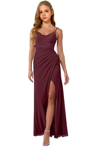 Junior's Mermaid Bridesmaid Dresses for Wedding Long Chiffon Formal Evening Gown with Slit UJR003