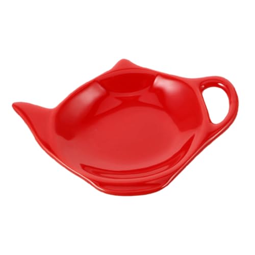 Unomor Tea Bag Dispenser Tea Party Essential Teapot-Shape Tea Bag Dish Ceramic Holder Tea Coaster Red