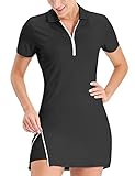 Hiverlay Tennis Golf Dresses for Women Athletic Dress with Inner Shorts 2 Pockets for Exercise Workout UPF 50+ Black l