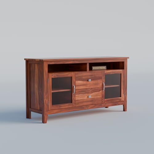Image of Sheesham Wood TV Stand with 2 Door and 2 Drower and Shelf Storage Entertainment Unit Tv Cabinet for Living Room Home (Natural Finish)