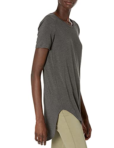 Daily Ritual Women's Jersey Standard-Fit Short-Sleeve Open Crewneck Tunic, Charcoal Heather, Large #TOP2
