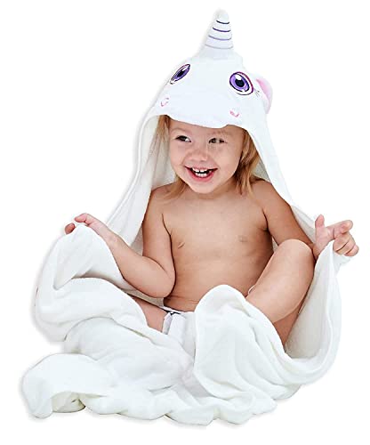 Image of HIPHOP PANDA Hooded Towel - Rayon Made from Bamboo, Bath Towel with Bear Ears for Newborn, Babie, Toddler, Infant - Absorbent Large Baby Towel - Unicorn, 30 x 30 Inch