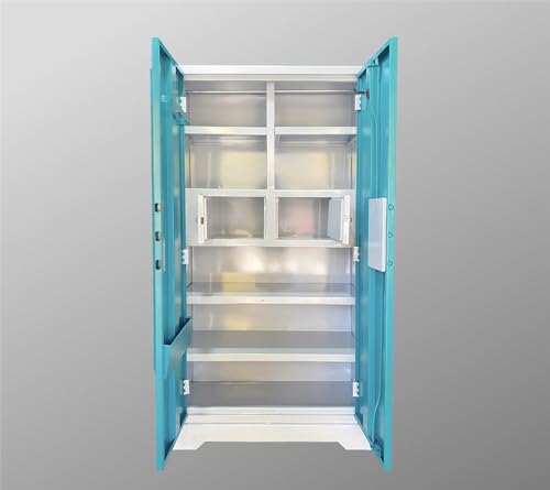Image of MKFURNITURE Steel Almirah Wardrobe 2 Door with Mirror Cupboard | Wardrobe Storage Rack Closest Organizer for Clothes | 1 Hanging Space 2 Lockers and Document | Modern Storage Wardrobe
