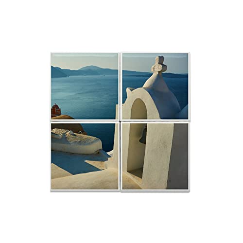 Carreaux céramique Santorin 20x20 cm : lot de 4 d'art mural grec